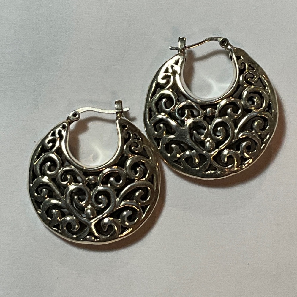 Sterling Silver Filigree Hoop Earrings